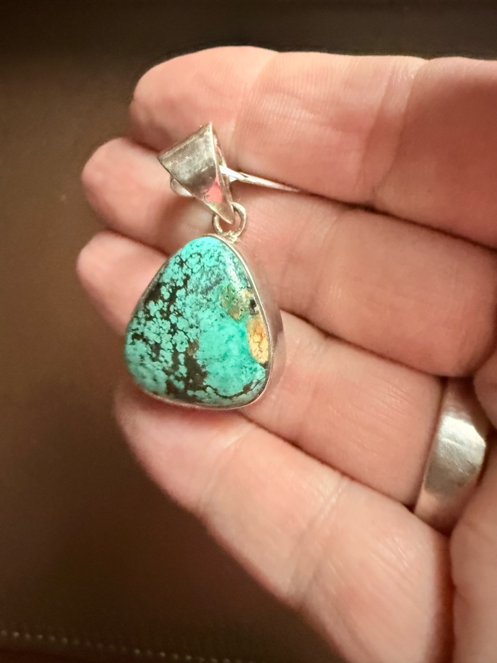 Vintage Sterling Silver Turquoise Pendant | Natural Matrix Stone | Southwestern - Picture 6 of 11